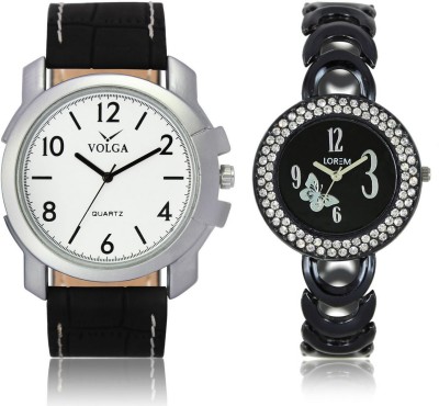 Volga VL12LR201 New Exclusive Collection Leather-Metal Diamond Studed Strap-Belt Mens Watches Best Offer Combo Watch  - For Boys   Watches  (Volga)