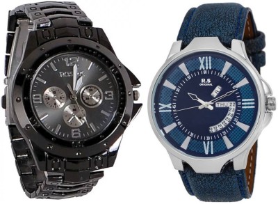 R S Original DIWALI DHAMAKA OFFER BLACK & BLUE DATE & TIME SET OF 2 RSO-62 series Watch  - For Men   Watches  (R S Original)