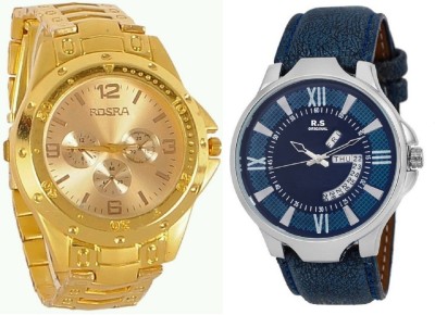 R S Original DIWALI DHAMAKA OFFER GOLD & BLUE DATE & TIME SET OF 2 RSO-64 series Watch  - For Men   Watches  (R S Original)
