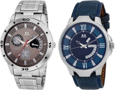 R S Original DIWALI DHAMAKA OFFER GREY & BLUE DATE & TIME SET OF 2 RSO-78 series Watch  - For Men   Watches  (R S Original)