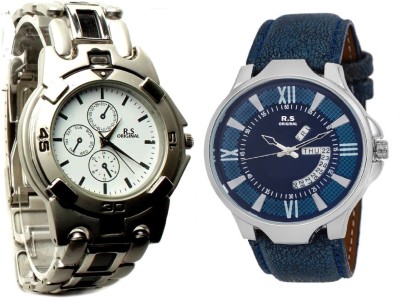R S Original DIWALI DHAMAKA OFFER WHITE & BLUE DATE & TIME SET OF 2 RSO-65 series Watch  - For Men   Watches  (R S Original)