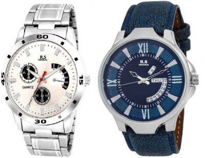 R S Original DIWALI DHAMAKA OFFER WHITE & BLUE DATE & TIME SET OF 2 RSO-67 series Watch  - For Men   Watches  (R S Original)