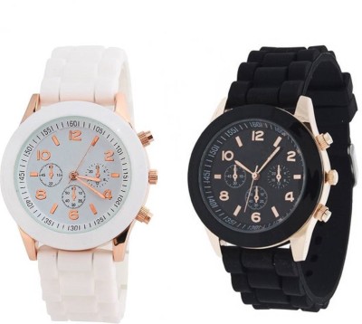 SPINOZA rubber belt simple and sobber chronograph pattern white and black women Watch  - For Girls   Watches  (SPINOZA)