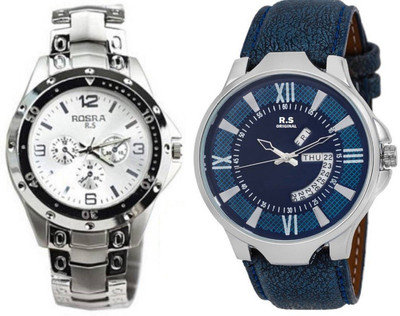 

R S Original DIWALI DHAMAKA OFFER WHITE & BLUE DATE & TIME SET OF 2 RSO-63 series Watch - For Men