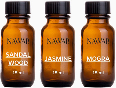 

NAWAB essential aroma Diffuser oil(Jasmine,Sandalwood,Mogra-15ml each) Aroma Oil(45 ml)