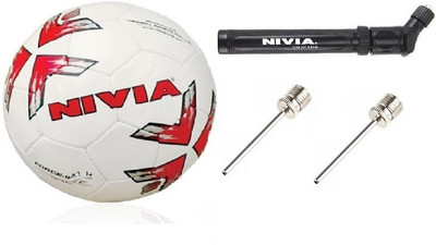 

Nivia Combo of Three, One Force Fustal Football, One Ball Pump and 2 Needle Football - Size: (Pack of 1, Multicolor, White & red