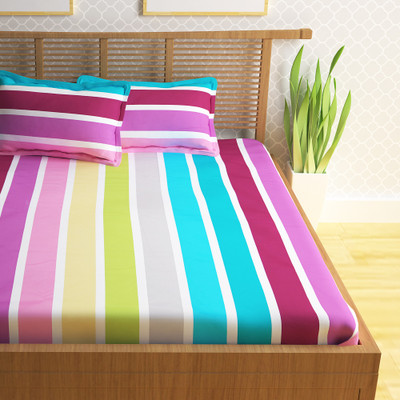 

Story@Home 240 TC Cotton Double Striped Bedsheet(Pack of 1, Purple)
