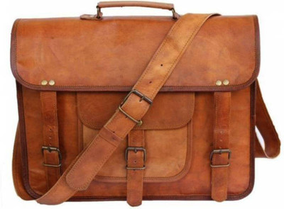 

craftshades Handmade leather briefcase bag Medium Briefcase - For Men & Women(Brown)