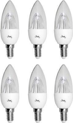 

JLux 7-Watt Dimmable LED Candle Lights with Designer Lens, White Colour (6500K), Standard E14 Small Screw Holder, Pack of 6 For Wall Lamps Chandelier Ceiling Lamp