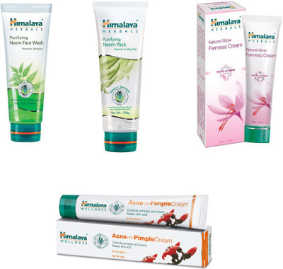 

Himalaya Purifying Neem Pack, Purifying Neem Face Wash, Natural Glow Fairness Cream, Acne n Pimple Cream(Set of 4)