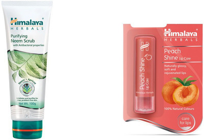

Himalaya Purifying Neem Scrub, Peach Shine Lip Care(Set of 2)