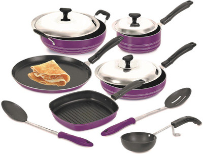 

Crystal Silver Series Cookware Set(Aluminium, 11 - Piece), Purple