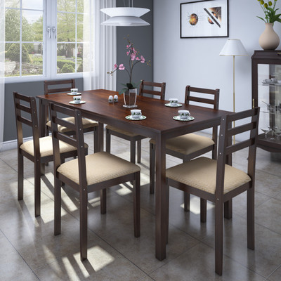 Perfect Homes by Flipkart Capri Engineered Wood 6 Seater Dining Set(Finish Color - Walnut)