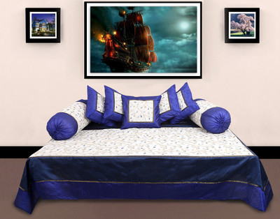 Rustic India Silk Embroidered Diwan Set(Blue)