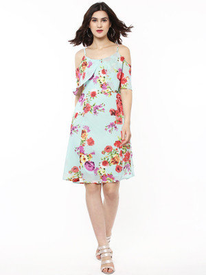 SASSAFRAS Women Fit and Flare Blue, Pink Dress