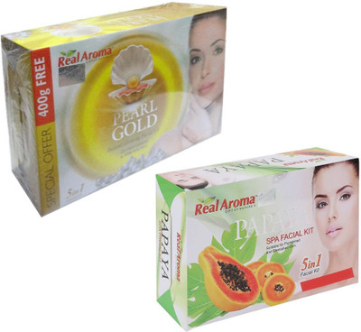 

Real Aroma Pearl Gold Papaya Spa Facial Kit 740 g(Set of 2)