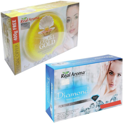 Real Aroma PEARL GOLD DIAMOND FAIRNESS FACIAL KIT 740 g(Set of 2)