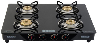 USHA Ebony GS4 001 Glass Manual Gas Stove(4 Burners)
