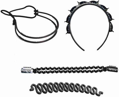 

NAWAB Twist Styling French Braider , Messy Bun Headband , Plait Braider Headband & Bob Maker Hair Styling Tool (set of 4) Hair Accessory Set(Black)