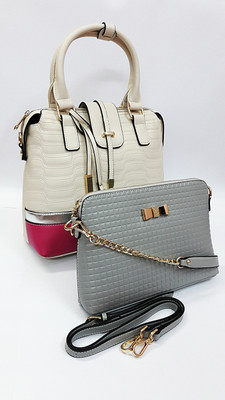 

Mona Lisa Hand-held Bag(White, Grey), Grey;white