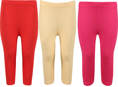 Greenwich Capri For Girls Casual Solid Cotton(Multicolor Pack of 3) Flipkart