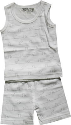 Krivi kids Kids Nightwear Boys Printed Cotton Blend(Grey Pack of 1)