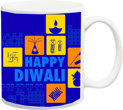 Stylotrendz Happy Diwali Full Symbols Print Corporate Diwali Gifting Coffee Ceramic Mug(325 ml), White