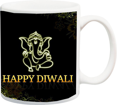 

Stylotrendz Happy Diwali Lord Ganesha On Black Printed Coffee Ceramic Mug(325 ml), White