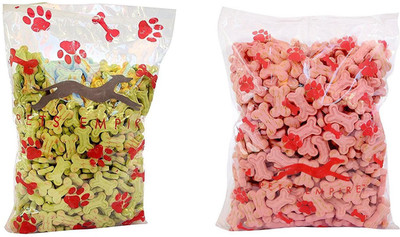 

Pets Empire Best Combo offer 350 gms Biscuits (pink + green) pack of 2 Chicken Dog Chew(750 g, Pack of 2)