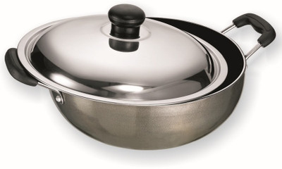 

Wonder World ® Heavy Duty Non-stick Cookware Kadai With Stainless Steel Lid Kadhai 26 cm(Aluminium, Hard Anodised, Non-stick), Black