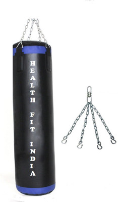 

HEALTH FIT INDIA 2.0 Feet Long, P.U Material, BLACK and BLUE Color, Unfilled with Chain Hanging Bag(2.0, 24 kg)
