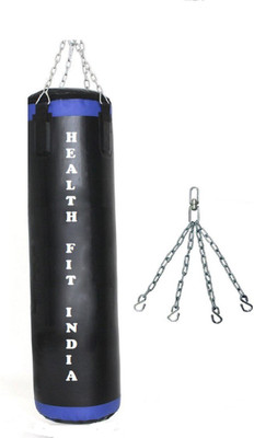 

HEALTH FIT INDIA 2.5 Feet Long, P.U Material, BLACK and BLUE Color, Unfilled with Chain Hanging Bag(2.5, 30 kg)
