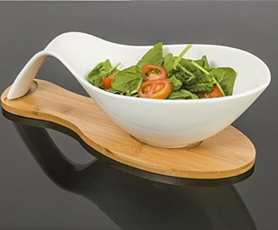 

RIANZ Large Designer Ceramic Serving Dish Salad Bowl in Gloss White Bowl Spoon Tray Serving Set(Pack of 1)