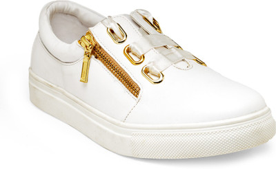 

Kanabis White Gold Zipped Casual Sneakers For Women(White, White and gold