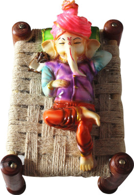 

Toyswala Pagdi Ganesha Rest on Charpai Decorative Showpiece - 6 cm(Bamboo, Multicolor)