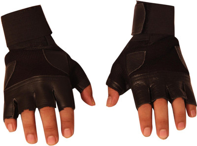 

Homeshopeez Multipurpose Leather Sports Gloves With Wrist Support Gym & Fitness Gloves (Free Size, Black)