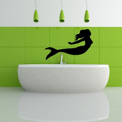 Asmi Collections 60 cm Beautiful Black Mermaid for Bathroom Removable Sticker(Pack of 1)