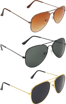 ABNER Aviator, Aviator, Aviator Sunglasses(For Men & Women, Brown, Black, Black)