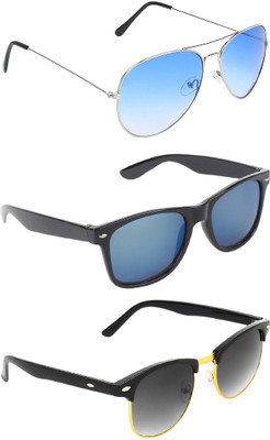 Abner Aviator, Wayfarer, Clubmaster Sunglasses(Blue, Multicolor, Black) Flipkart