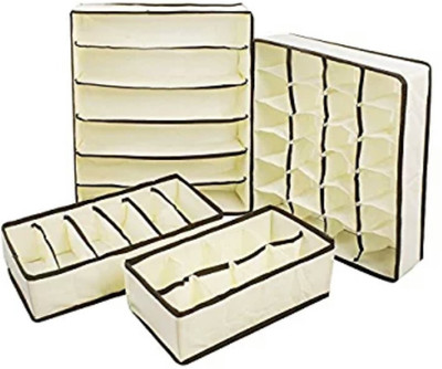 

House of kart Set Of 4 Foldable Drawer Dividers, Storage Boxes For Clothing, Shoes, Underwear, Bra, Socks(Beige)