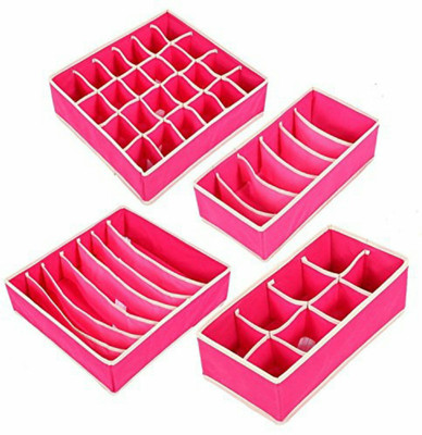 

House of kart Set of 4 Foldable Drawer Dividers, Storage Boxes- Pink(Pink)