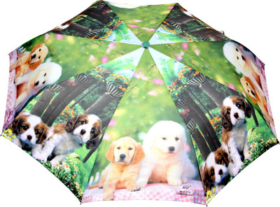 

FabSeasons Cute Puppy Printed 3 fold Umbrella for all Seasons Umbrella(Green, Black)