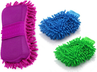 Jeeya Microfiber Vehicle Washing  Hand Glove(Pack Of 3)