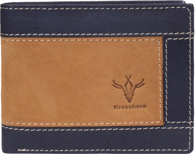 

Krosshorn Men Brown Genuine Leather Wallet(6 Card Slots), Brown & blue
