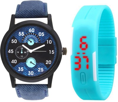 Jack Klein Combo of Stylish Denim Strap Watch And Digital SkyBlue Led Watch  - For Boys & Girls   Watches  (Jack Klein)