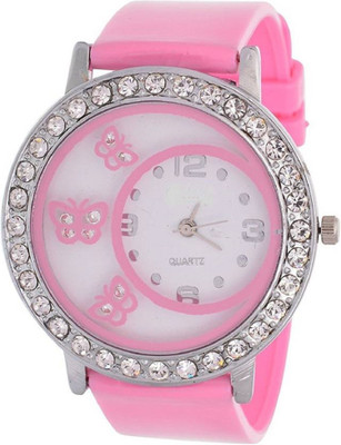 View ReniSales DIWALI SPECIAL ROUND PINK COLOR BUTTERFLY PATTENT DIAMOND STUDDED FASTEST SELLING WATCH Watch  - For Women Wrist Watches Price Online(ReniSales)