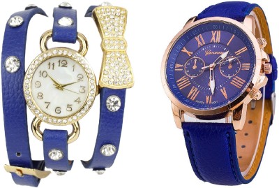 COSMIC SET OF TWO LADIES WATCH - GENEVA PLATINUM WITH ARTIFICIAL CHRONOGRAPH & LADIES BRACELET WATCH HAVING BO TIE PENDENT PARTY WEAR Watch  - For Women   Watches  (COSMIC)