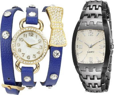 DECLASSE SILVER GREY TWO TONE COLLECTION MEN WATCH WITH BO TIE BRACELET & LADIES PENDET PARTY WEAR DIAMOND STUDDED Watch  - For Couple   Watches  (Declasse)