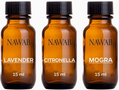 

NAWAB essential aroma Diffuser oil(Citronella,Mogra,Lavender-15ml each) Aroma Oil(45 ml)