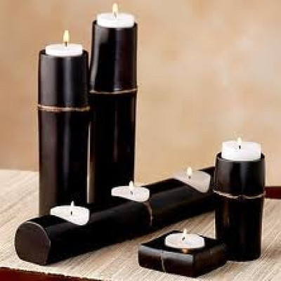 

eCraftIndia Set of 5 Cylindrical Premium Wooden Tea Light Holder for 7 tea lights Wooden Tealight Holder(Black, Pack of 5)